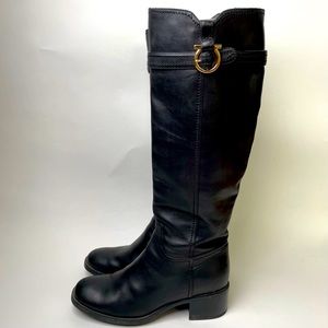 Salvatore Ferragamo Black Leather Riding Boots